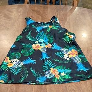 Black and Green Swim Top with Tropical Print